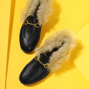Faux fur loafers size 9